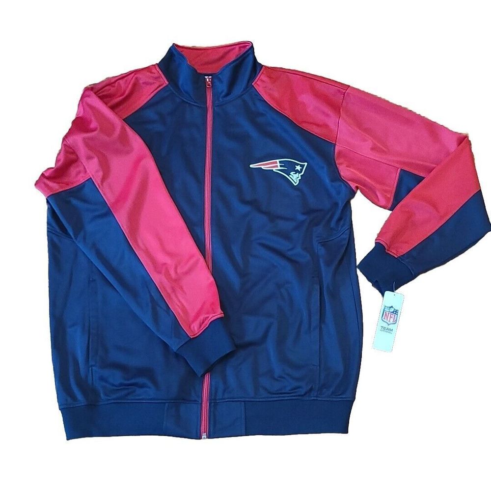 NEW TEAM APPAREL MENS SIZE 2 XT NFL PATRIOTS FULL ZIP TRACK JACKET NAVY BLUE RED
